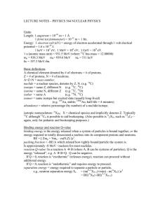 LECTURE NOTES – PHYSICS 564 NUCLEAR PHYSICS Units