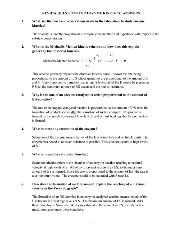 1 REVIEW QUESTIONS FOR ENZYME ANSWERS 1