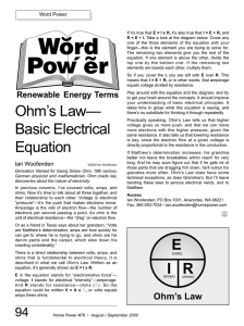 Ohm`s Law— Basic Electrical Equation EIR