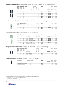 Auxiliary Contact Blocks Auxiliary Contact Blocks for