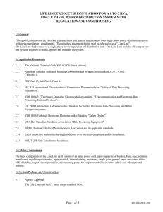 life line product specification for a 1 to 3 kva, single phase, power