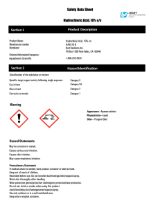 Section 1 Hydrochloric Acid, 10% v/v Product Description Safety