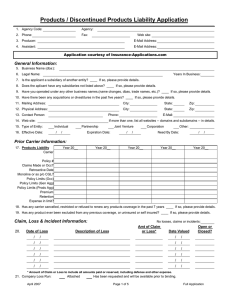 Products / Discontinued Products Liability Application
