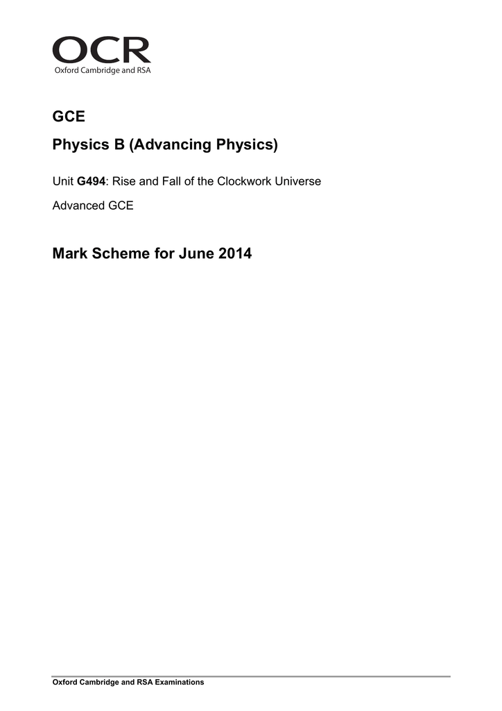 ocr b physics coursework mark scheme