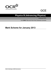 Physics B (Advancing Physics) Mark Scheme for January 2013
