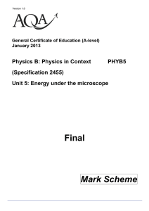 A-level Physics B Mark scheme Unit 05 - Energy Under the