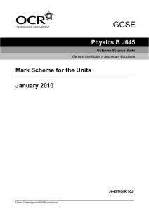 Mark Scheme for the Units January 2010 Physics B J645