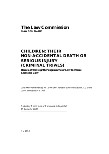 Children: Their Non-accidental Death or Serious Injury Report