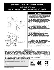 residential electric water heater owner`s manual installation
