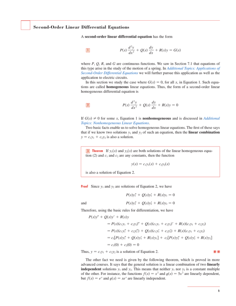 Second Order Linear Differential Equations