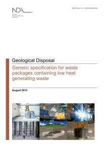 Generic specification for waste packages containing low heat