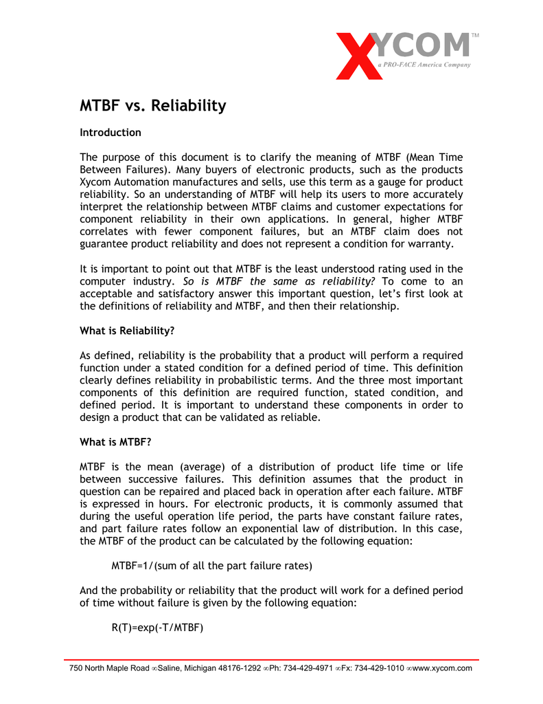 Mtbf Vs Reliability Pro