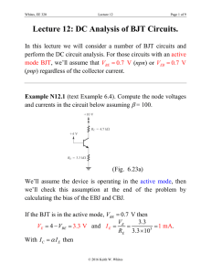Lecture 12: DC Analysis of BJT Circuits.