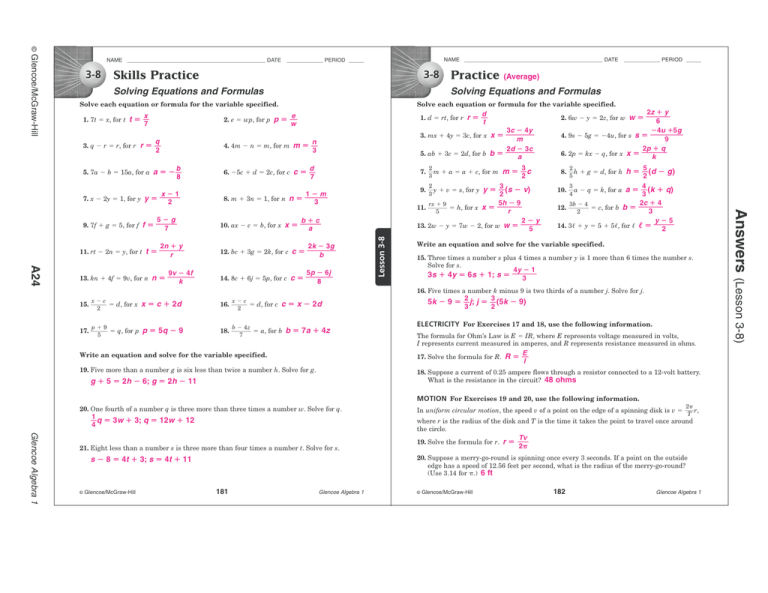 36 Glencoe Algebra 1 Chapter 4 Answer Key SarjitLoden