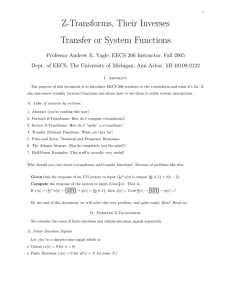 Z-Transforms, Their Inverses Transfer or System Functions