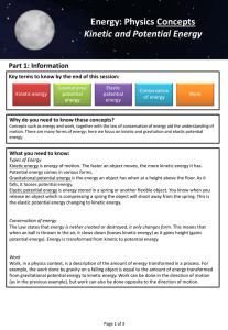 Energy: Physics Concepts Kinetic and Potential Energy