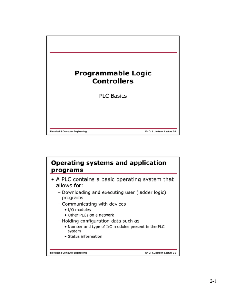 Programmable Logic Controllers Dr. Jeff Jackson