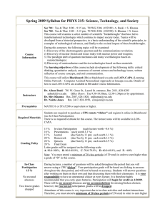 Spring 2009 Syllabus for PHYS 215: Science, Technology, and