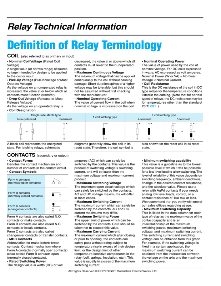 Relay Technical Information Definition of Relay Terminology