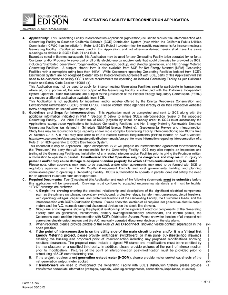 Generating Facility Interconnection Application