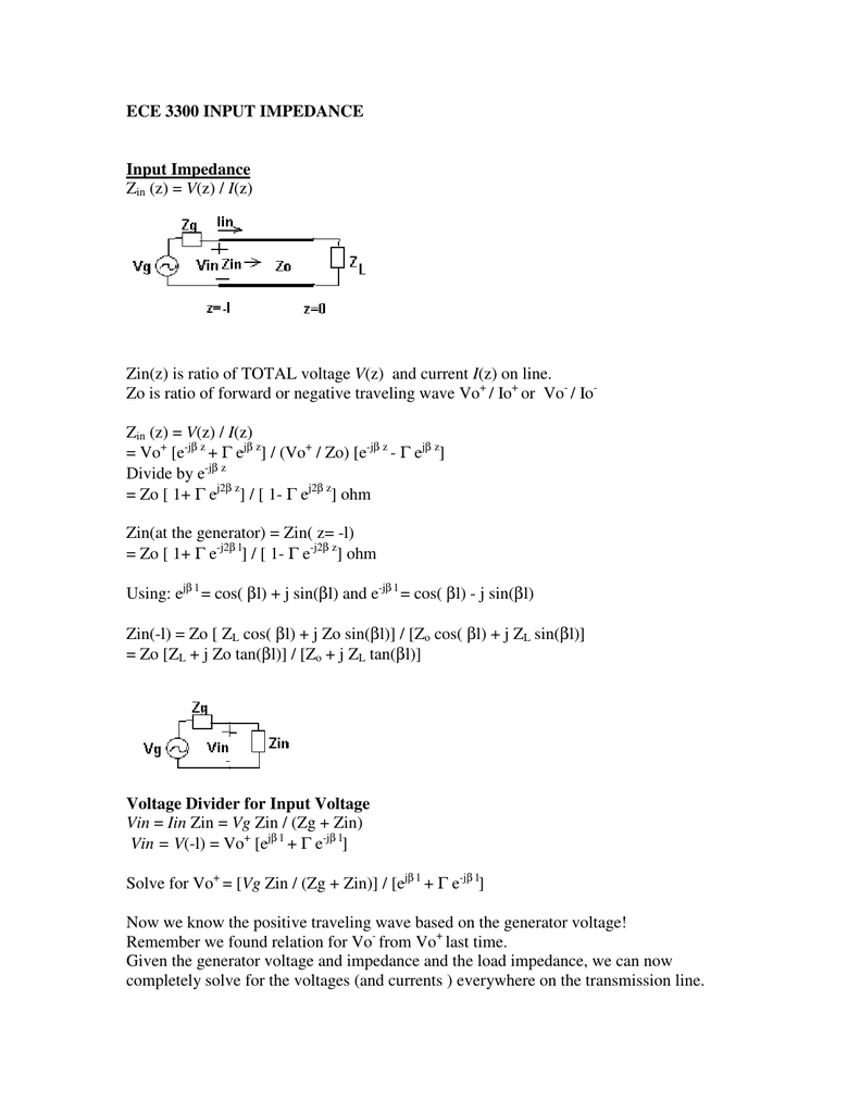 Ece 3300 Input Impedance Input Impedance Zin Z V Z I Z