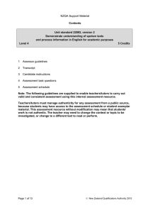 NZQA Support Material Contents Unit standard 22892, version 2