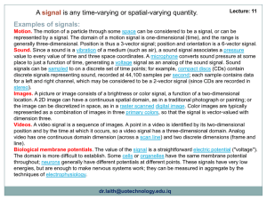 Examples of signals: A signal is any time-varying or spatial