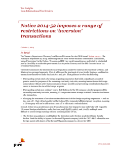 Notice 2014-52 imposes a range of restrictions on `inversion