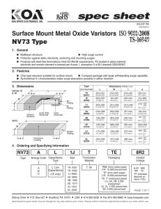 Surface Mount Metal Oxide Varistors NV73 Type