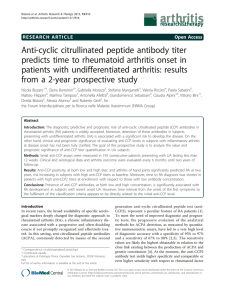 Anti-cyclic citrullinated peptide antibody titer predicts time to