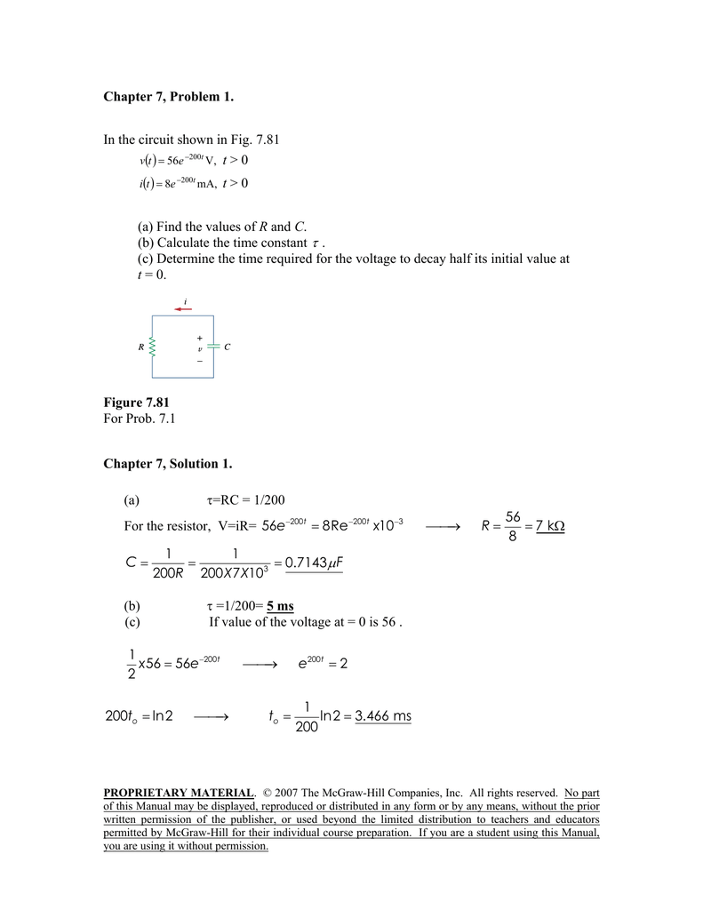 Chapter 7 Problem 1 In The Circuit Shown In Fig 7 81 T 0 T 0 A