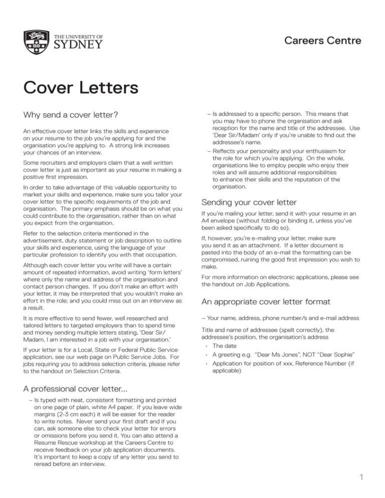 Cover Letters The University Of Sydney