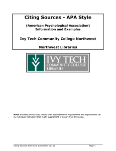 Citing Sources - APA Style - Ivy Tech Community College