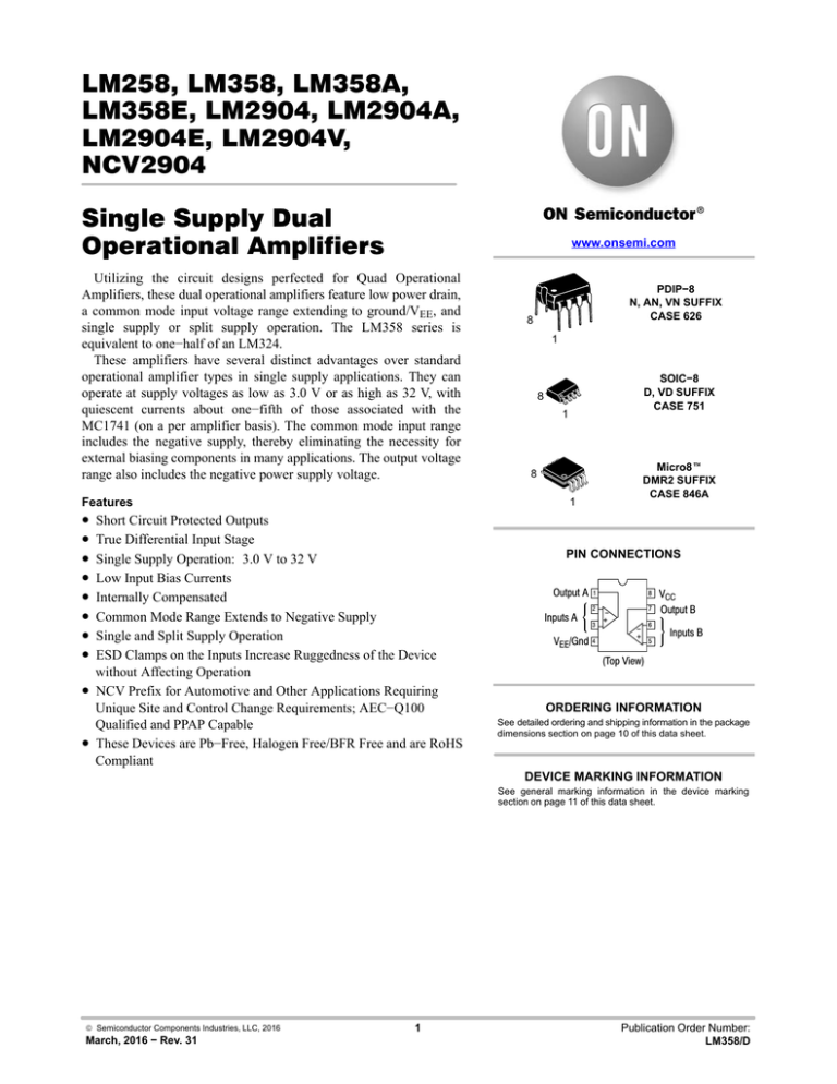 LM358 - Single Supply Dual Operational Amplifiers