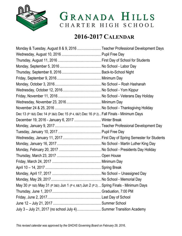 Granada Hills Charter High School Calendar 2025 25 Caleb Milson E 