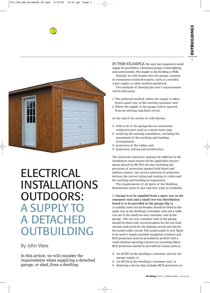 Electrical Installations Outdoors A Supply To A