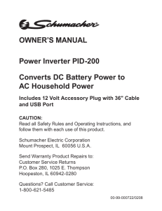 Power Inverter PID-200 Converts DC Battery Power to AC