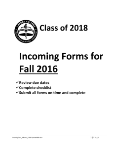 Incoming Forms for Fall 2016