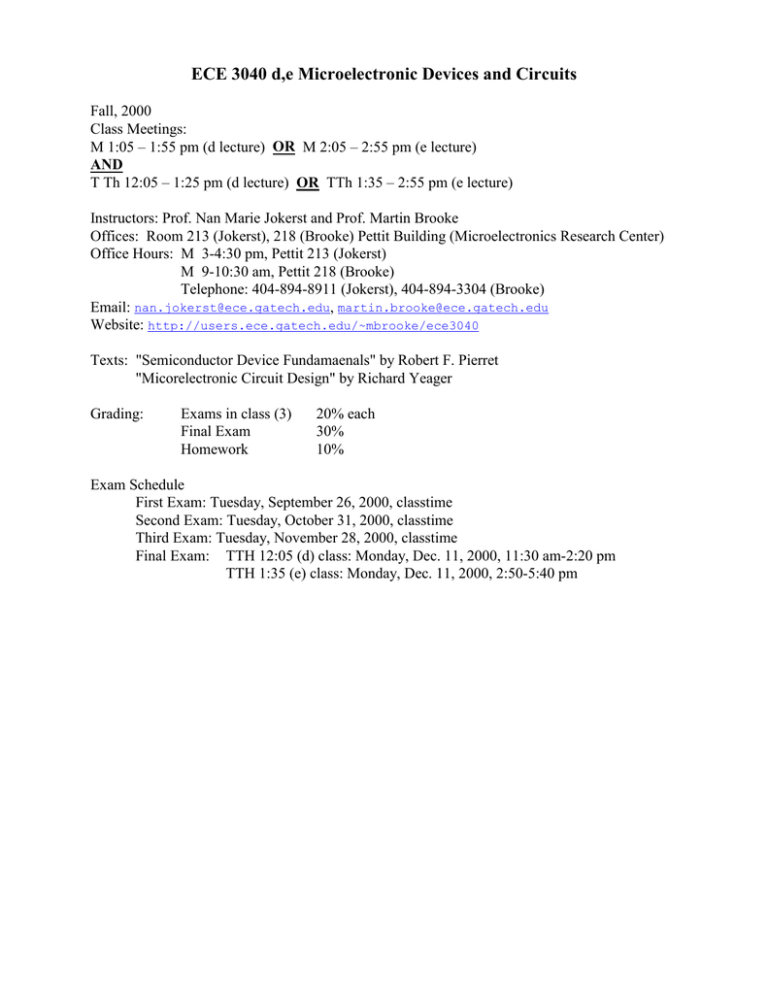 Isu Final Exam Schedule Fall 2022 Ece 3040 D,E Microelectronic Devices And Circuits