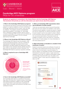 Cambridge AICE Diploma program FAQs for US universities