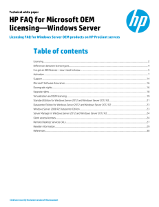 HP FAQ for Microsoft OEM licensing—Windows Server