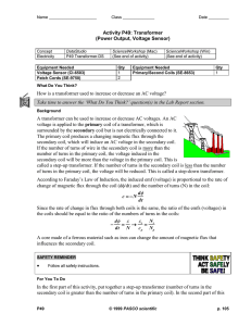 Teacher`s Guide - Activity P48: Transformer