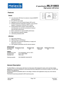 IC specification MLX10803 High power LED driver Features General