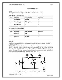 Experiment No: 01 Verification of Kirchhoff`s Voltage Law (KVL) and