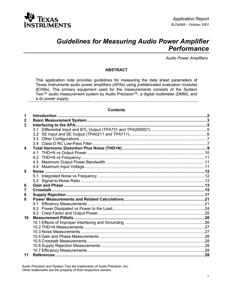 Guidelines for Measuring Audio Power Amplifier