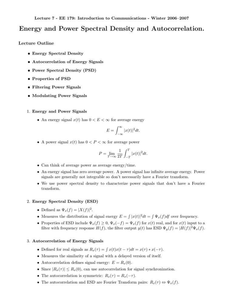 Energy And Power Spectral Density And Autocorrelation