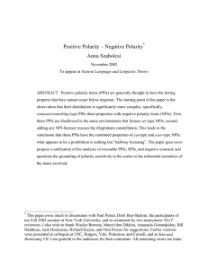 Positive Polarity – Negative Polarity Anna Szabolcsi