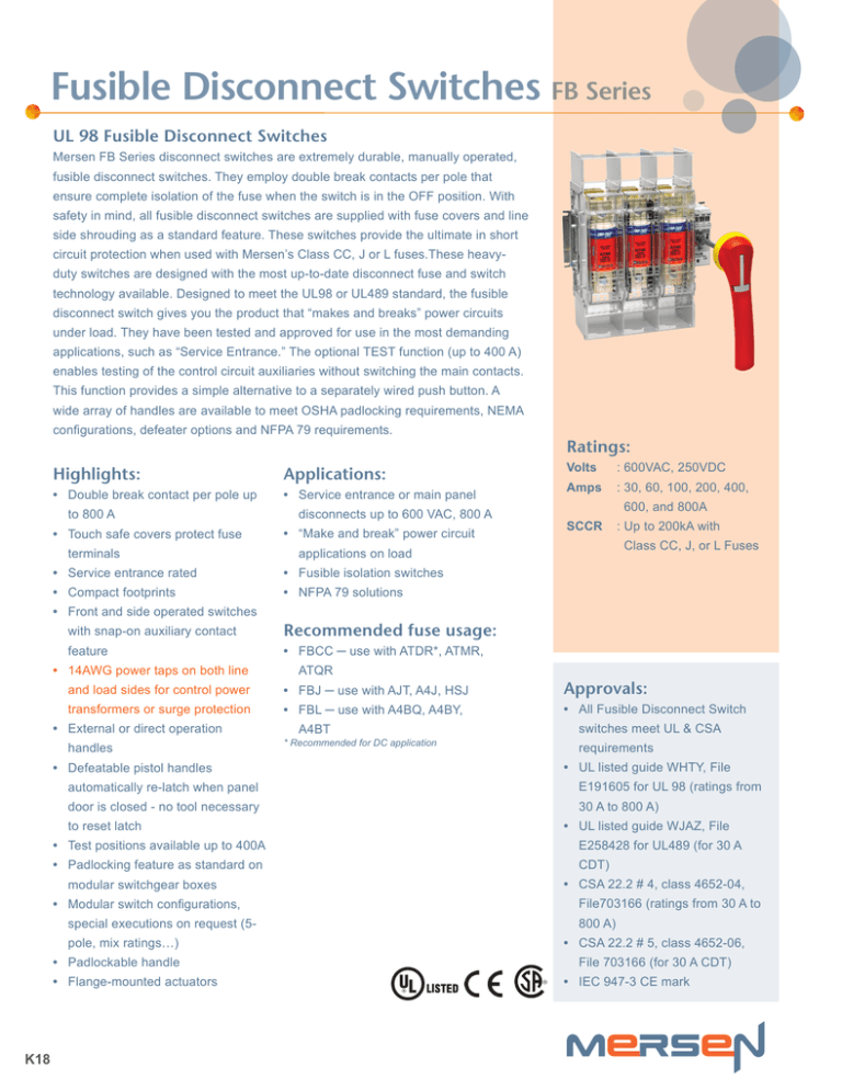 Fusible Disconnect Switches FB Series