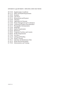 DIVISION 0 and DIVISION 1 SPECIFICATION SECTIONS 00 73 00