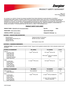 Nickel Cadmium - Energizer Technical Information